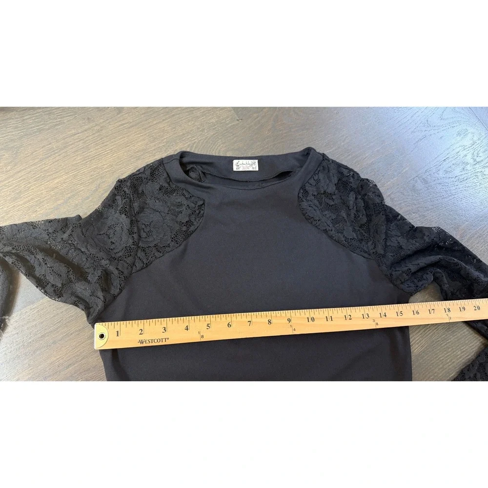 Free People Intimately No Excuses Long Sleeve Lace Top Black OB1186716 Size M